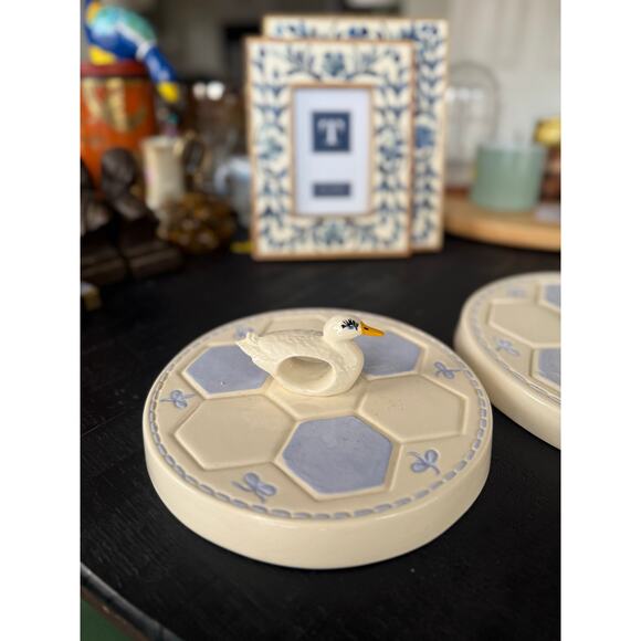 Vintage Ceramic Duck Burner Covers – Set of 2– Blue & Cream Kitchen Stove Covers - Picture 3 of 4